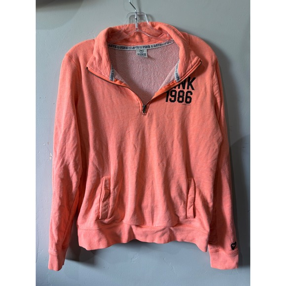 PINK Victoria's Secret Tops - Victorias Secret PINK Quarter Zip Sweatshirt Neon Orange Coral Heathered Medium